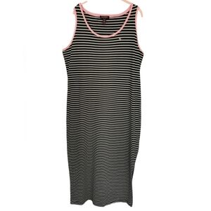 Lauren Ralph Lauren Black White Striped Jersey Maxi Dress Pink Trim Size 1X